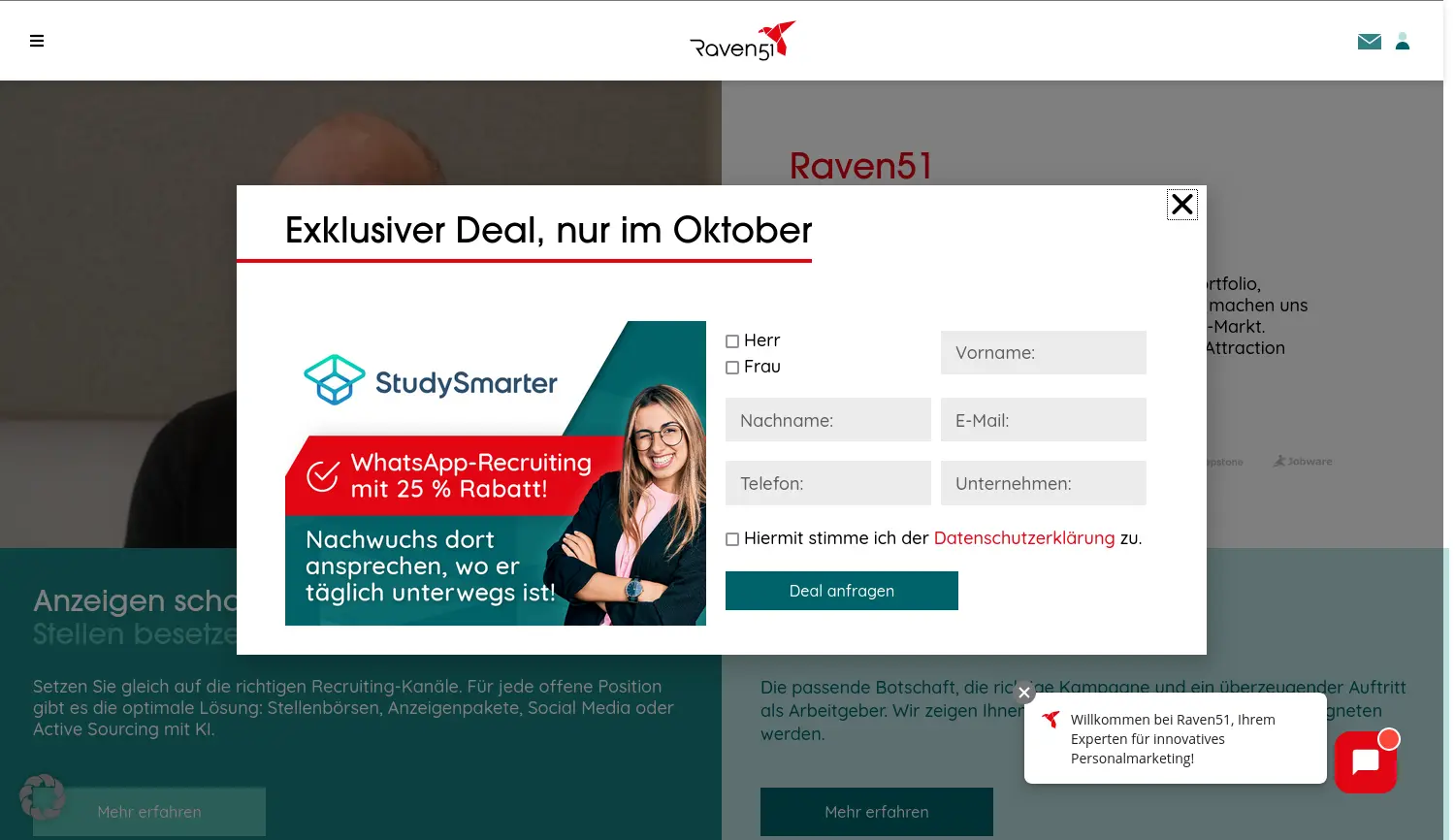 Website der Firma Raven51 AG