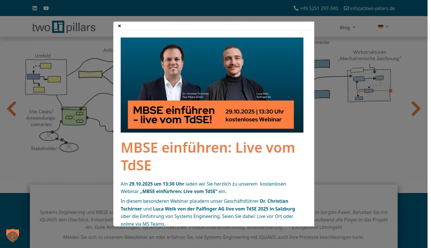 Website der Firma Two Pillars GmbH