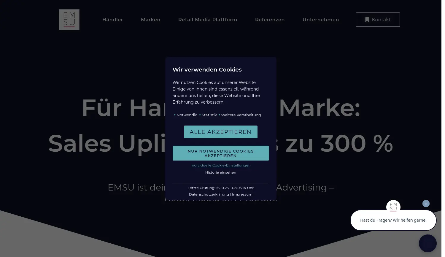 Website der Firma EMSU GmbH