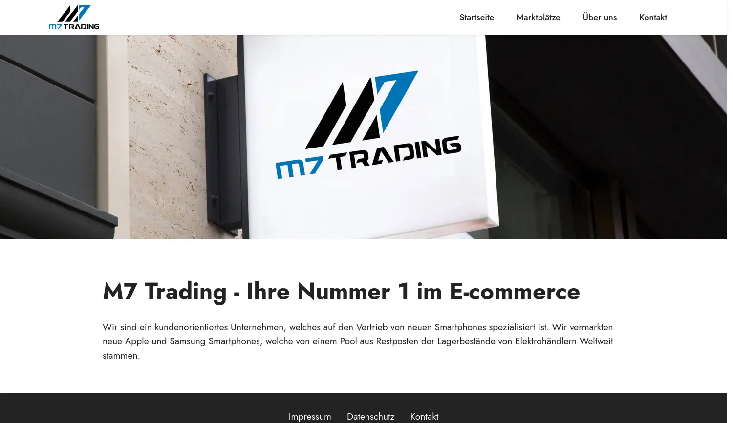 Website der Firma M7 Trading GmbH
