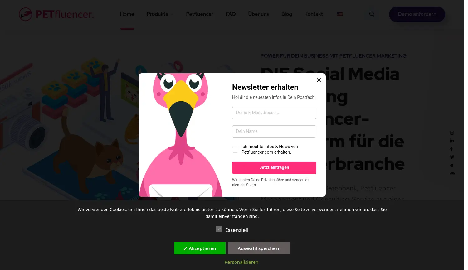 Website der Firma Petfluencer.com