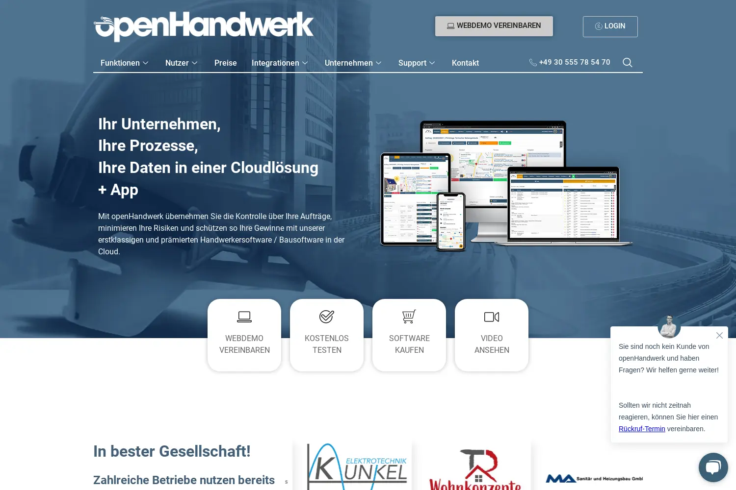 Website der Firma openHandwerk GmbH