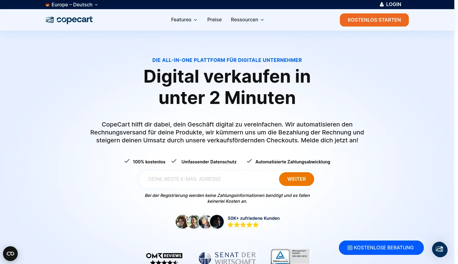 Website der Firma CopeCart GmbH