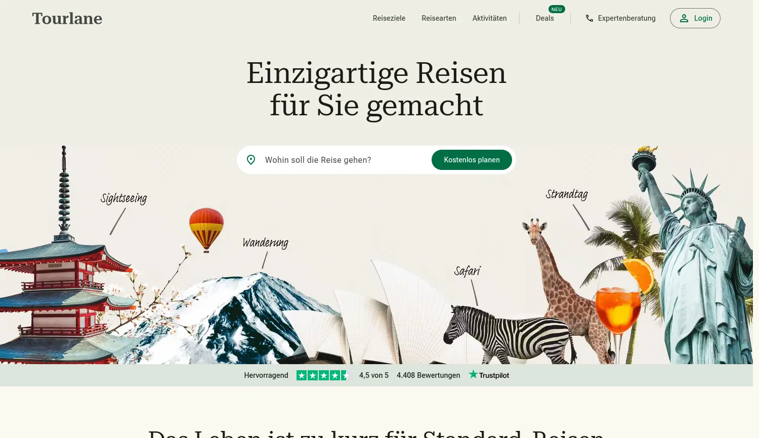 Website der Firma Tourlane