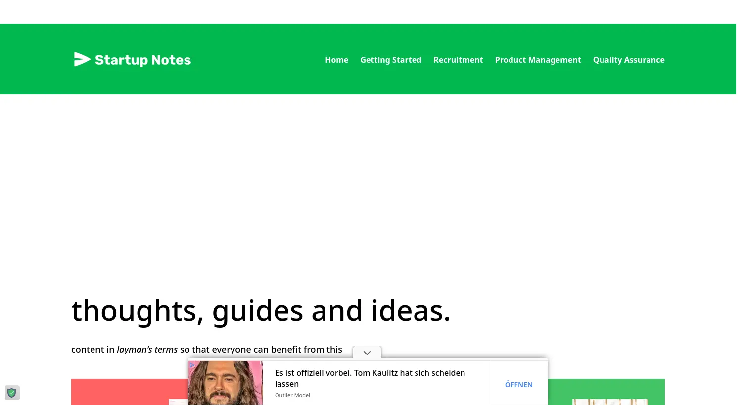 Website der Firma Startup Notes