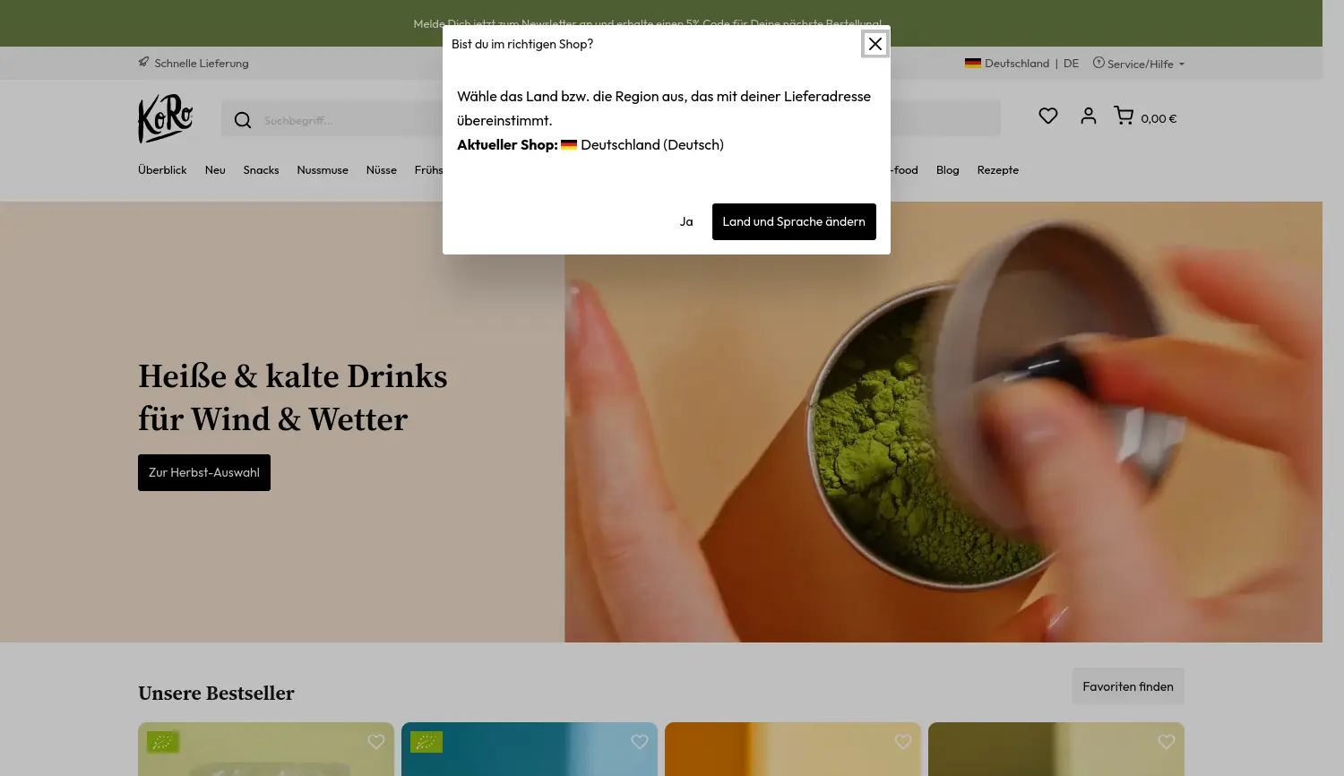 Website der Firma KoRo Handels GmbH