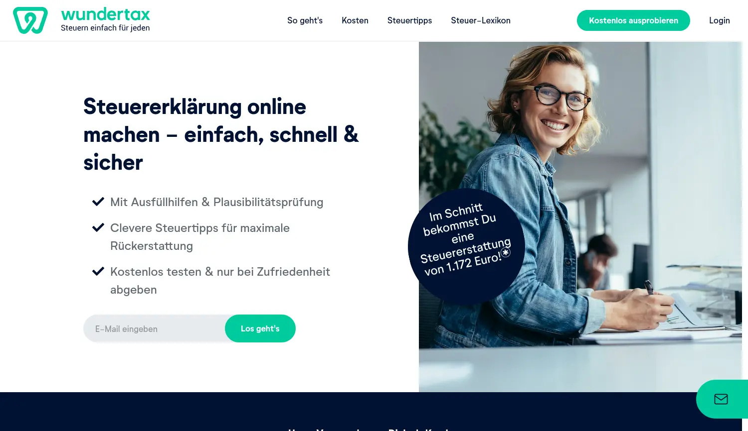 Website der Firma Wundertax GmbH
