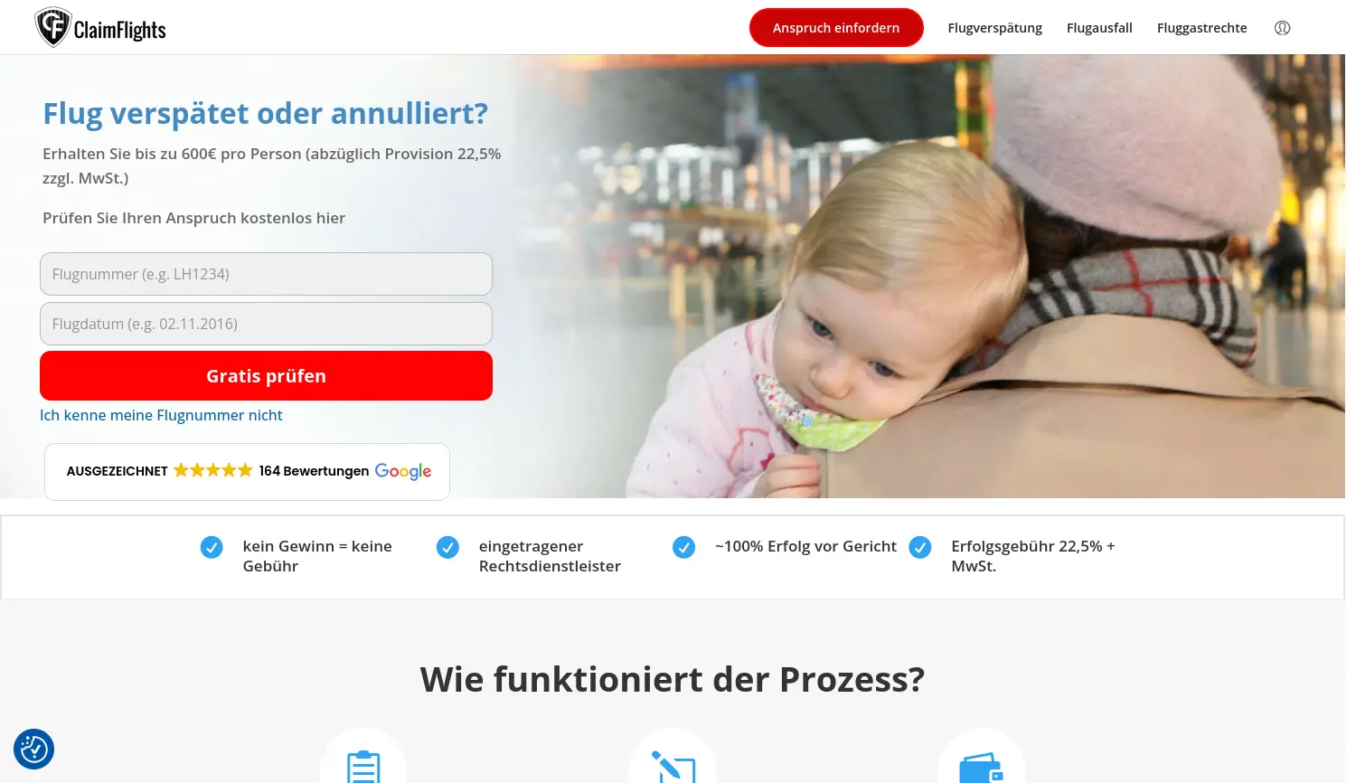 Website der Firma ClaimFlights