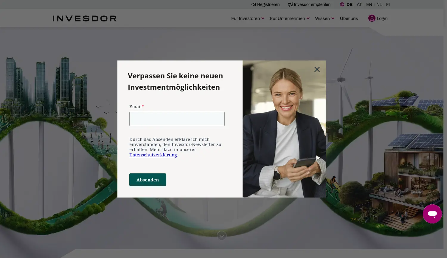 Website der Firma Invesdor Deutschland GmbH