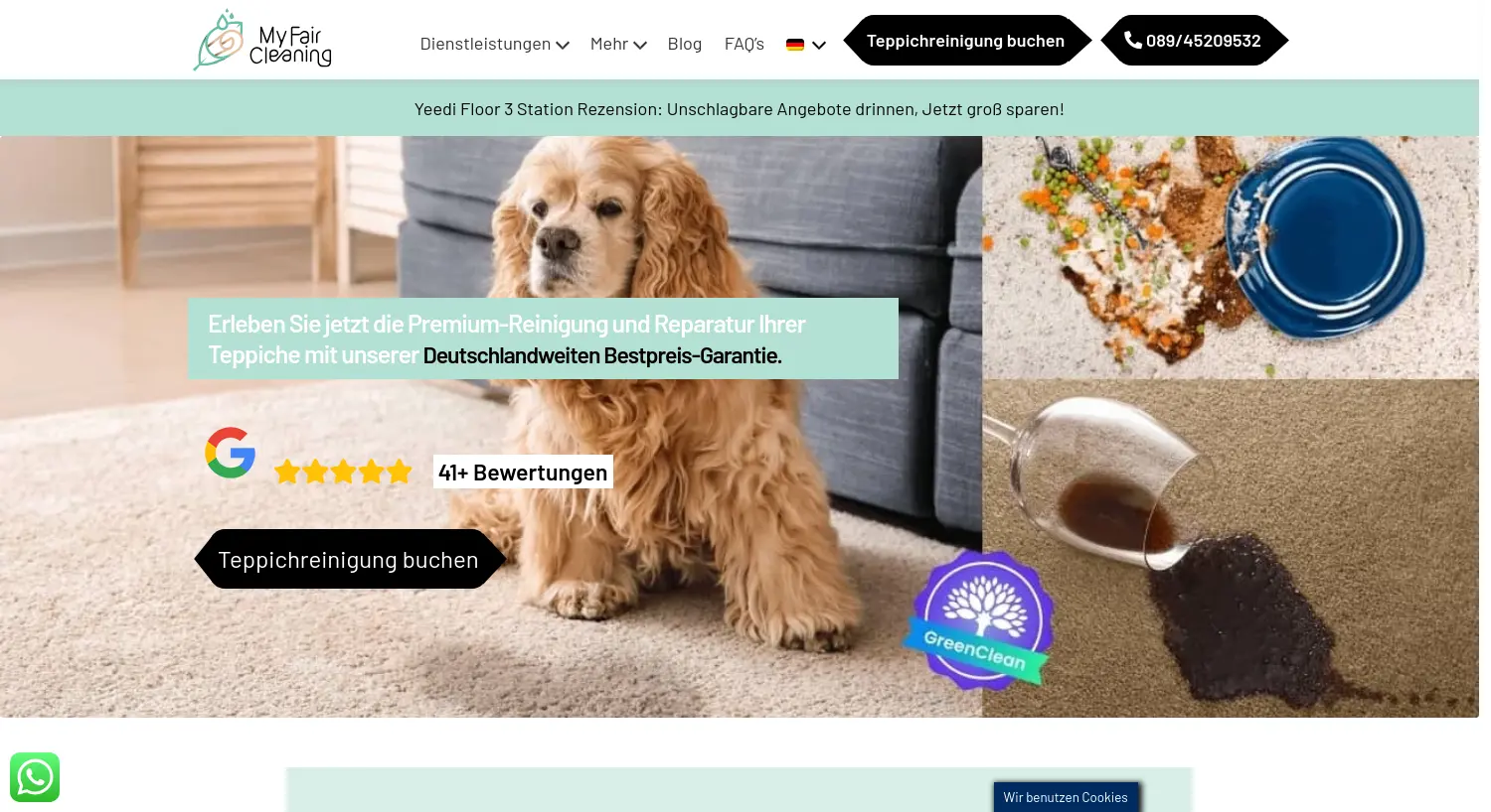Website der Firma Teppich reinigen online UG