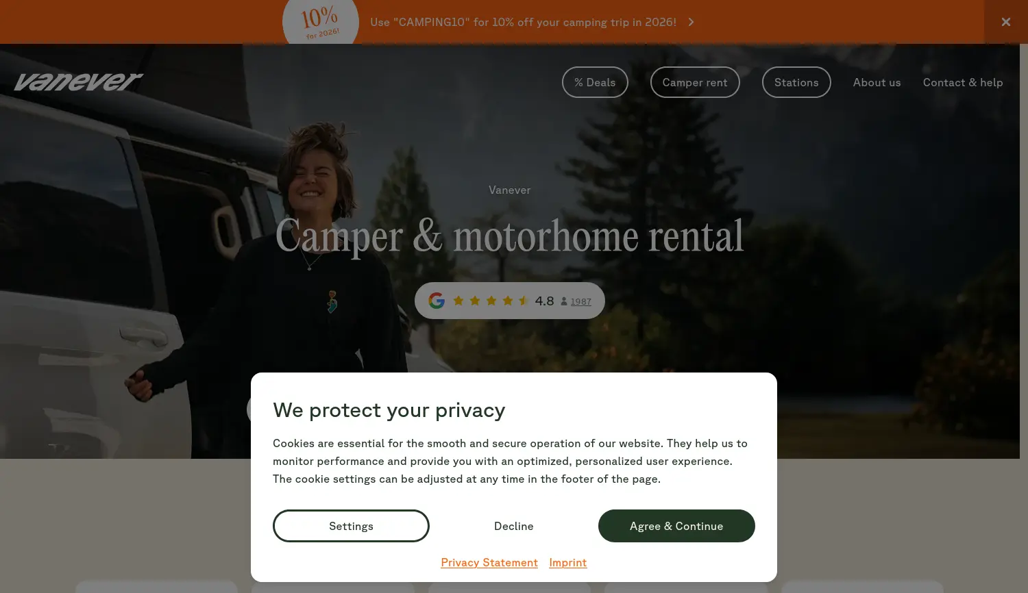 Website der Firma Vanever