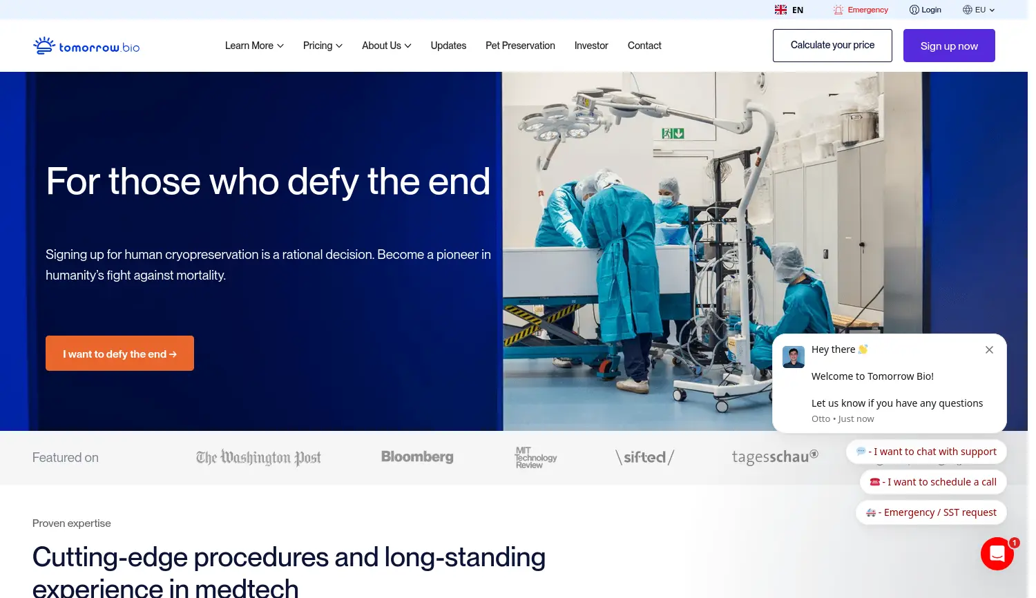Website der Firma Tomorrow Biostasis GmbH