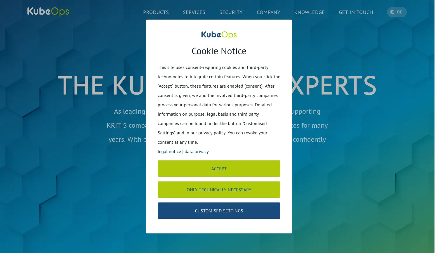 Website der Firma KubeOps GmbH