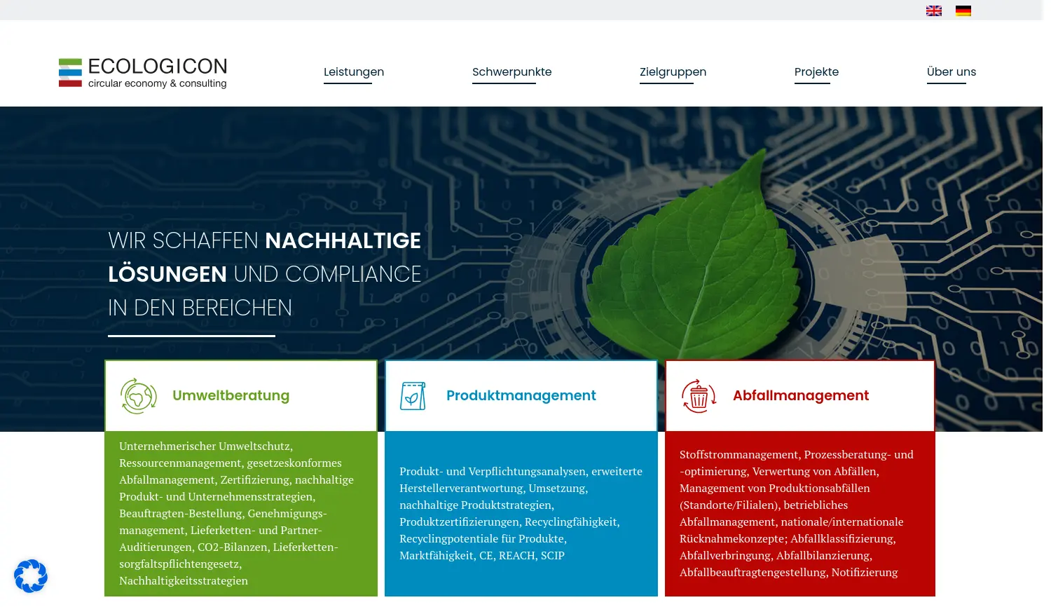 Website der Firma ECOLOGICON GmbH