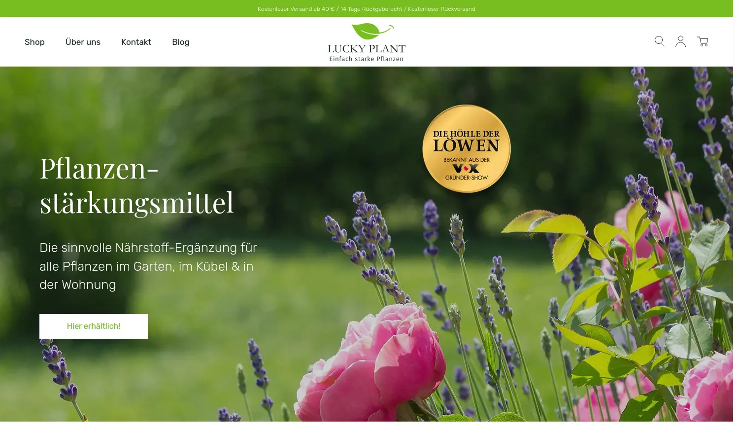 Website der Firma Lucky Plant GmbH