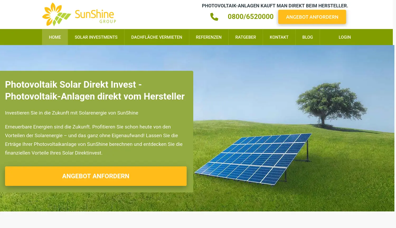 Website der Firma SunShine Energy