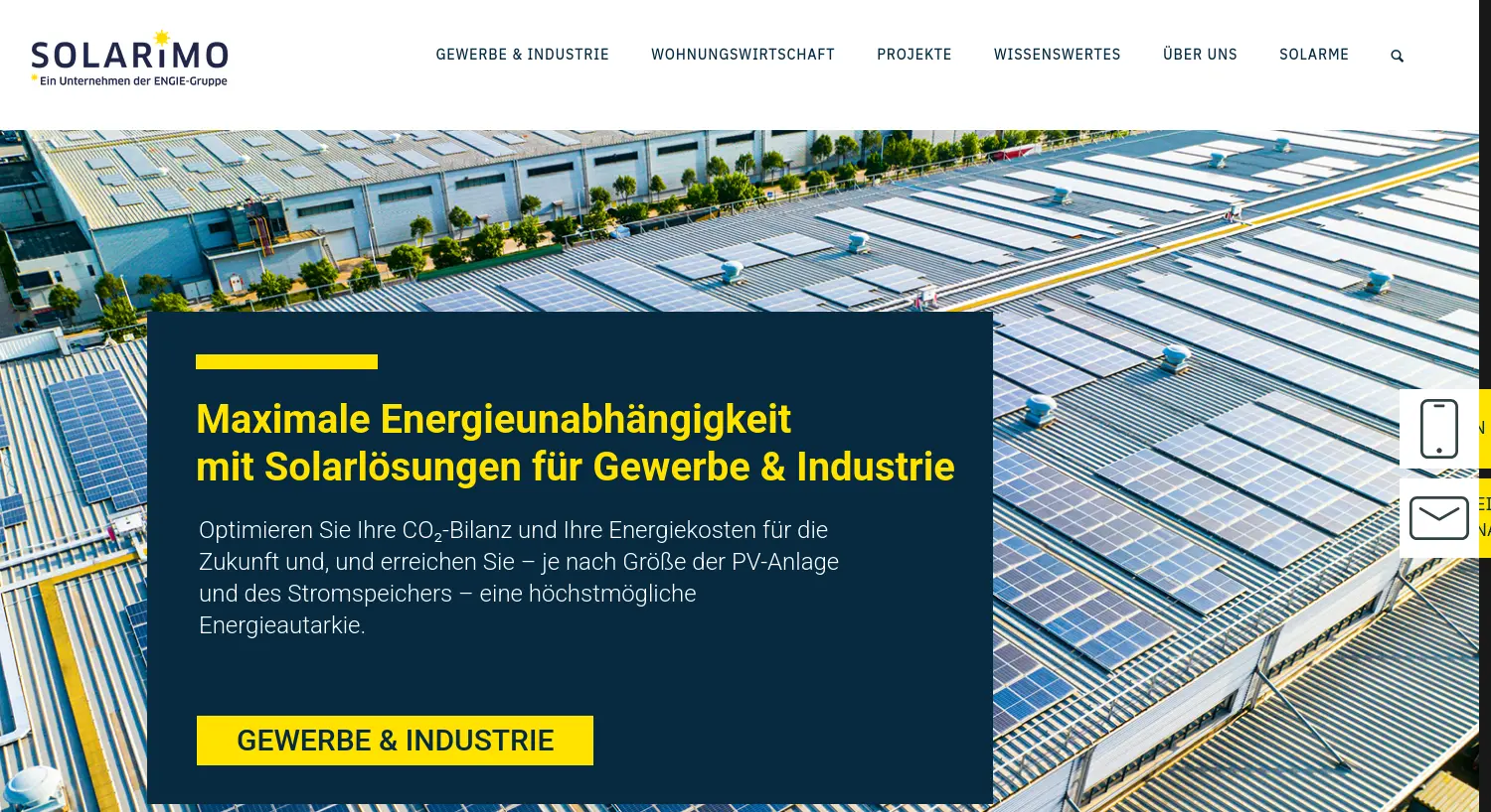 Website der Firma SOLARIMO GmbH
