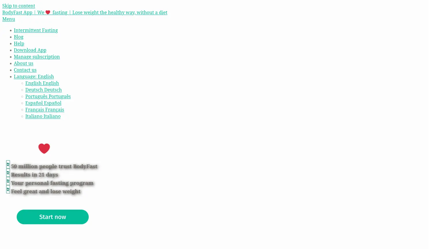 Website der Firma BodyFast GmbH