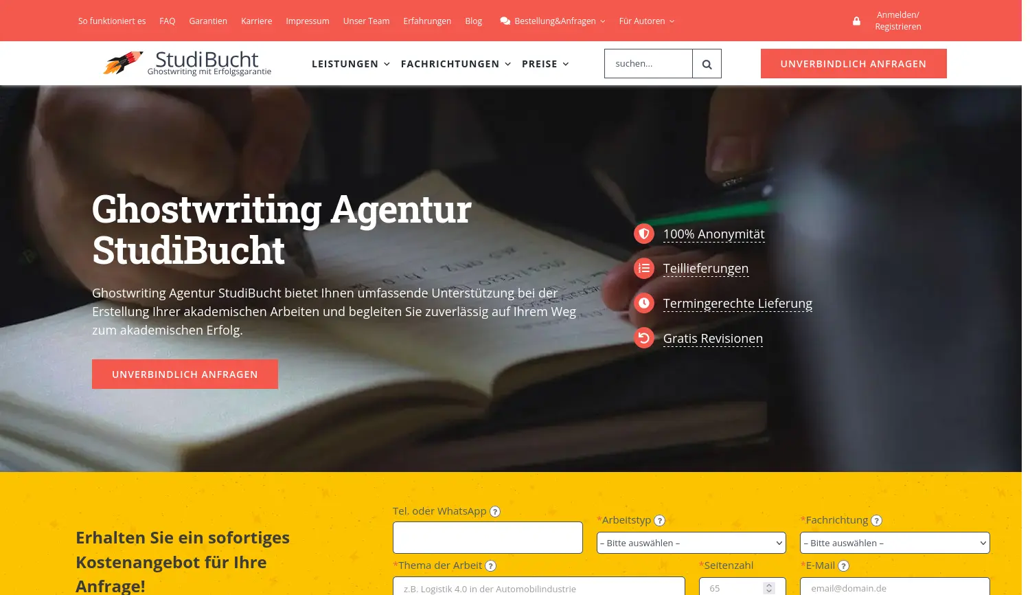 Website der Firma StudiBucht