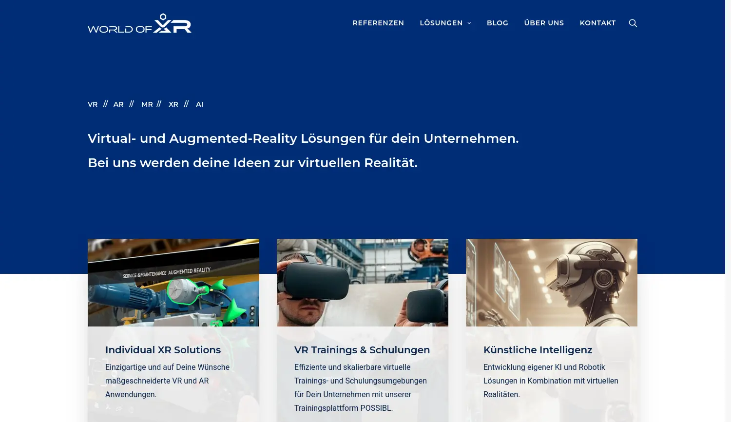 Website der Firma World of VR GmbH