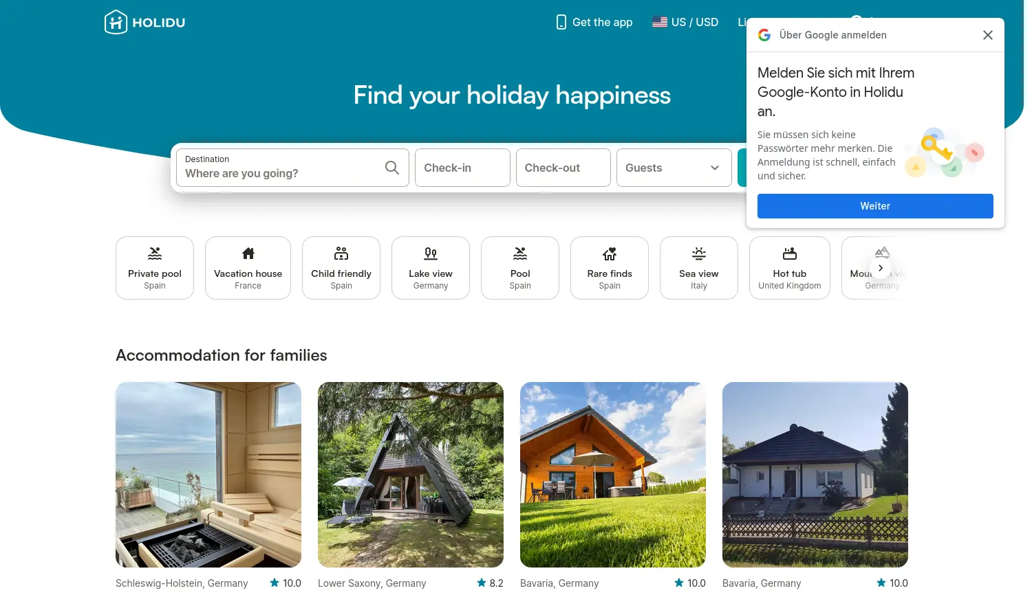 Website der Firma Holidu GmbH