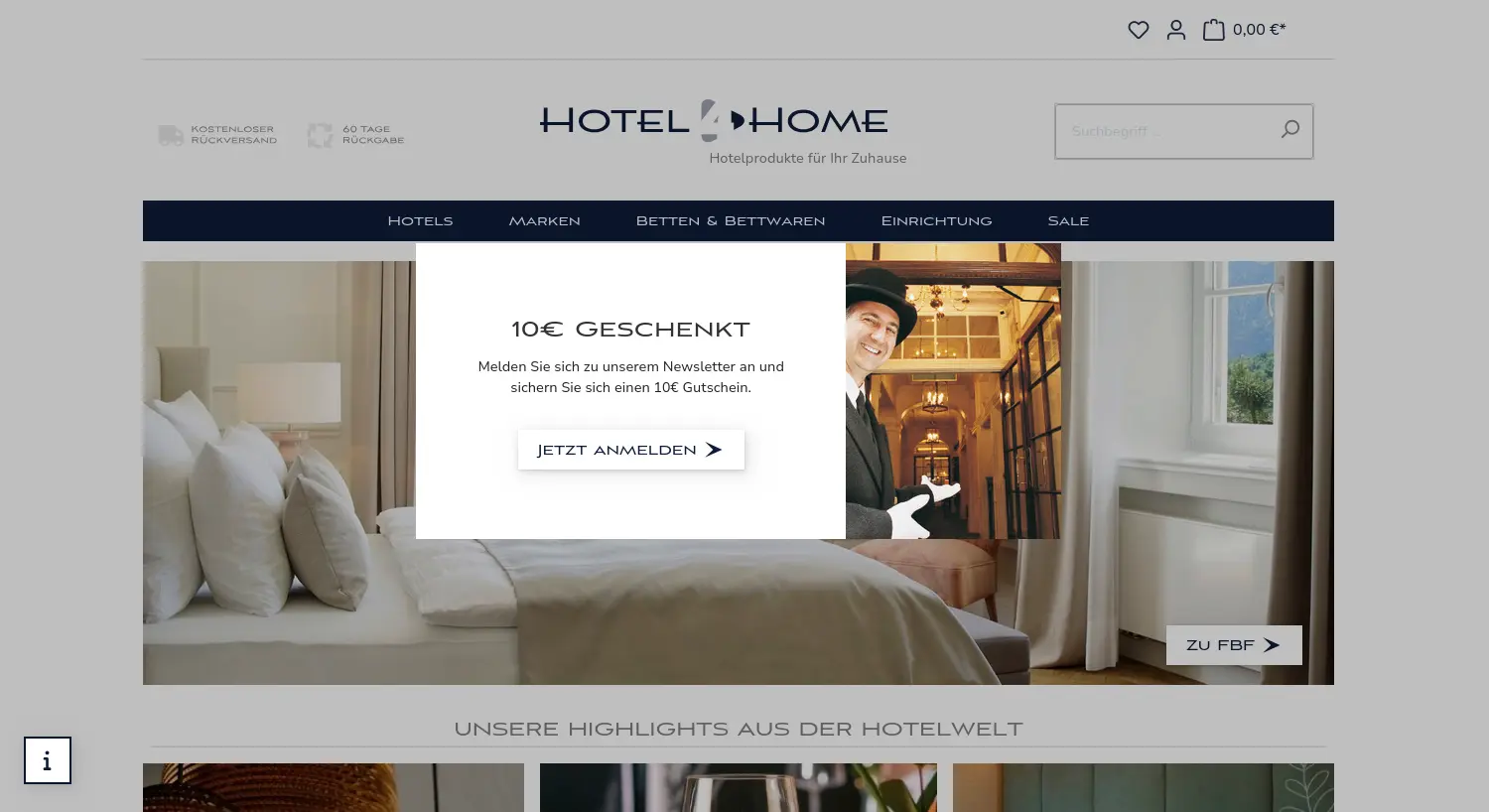 Website der Firma Hotel4Home