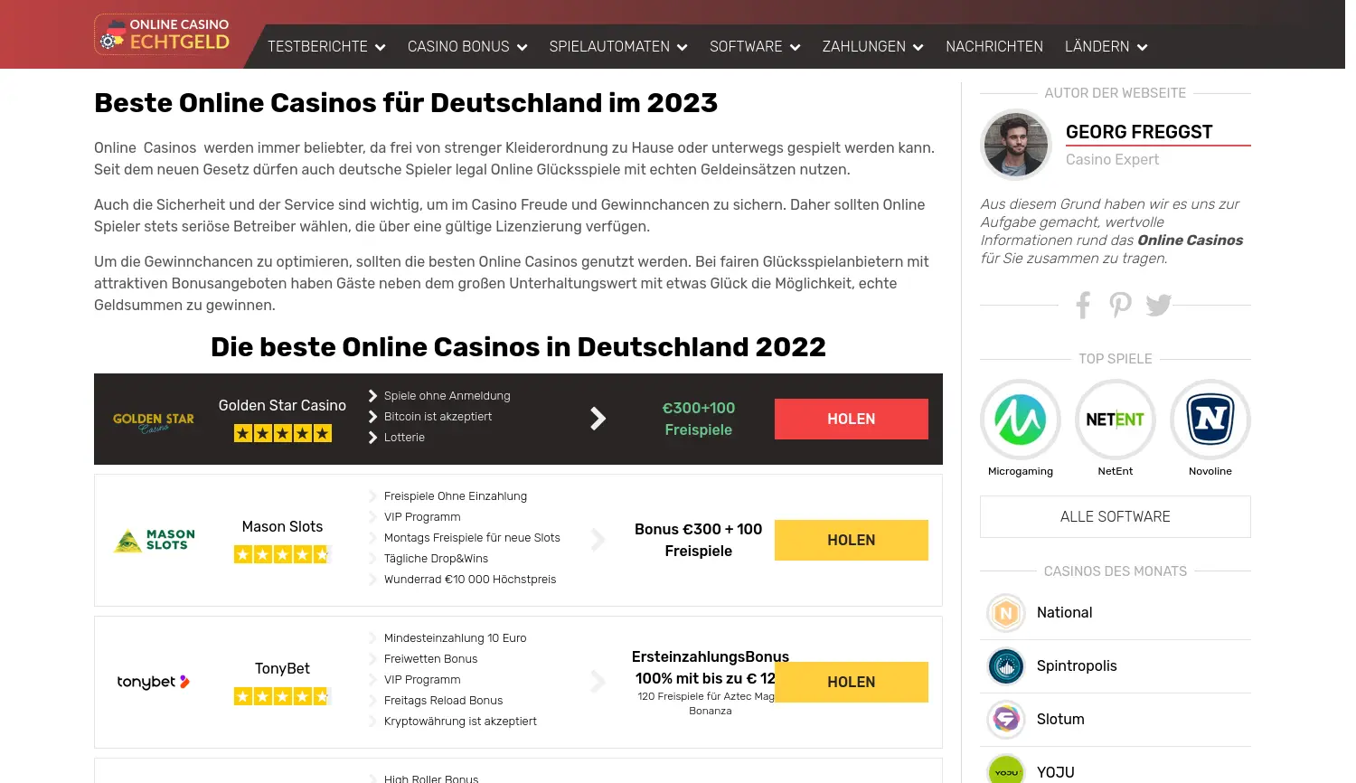 Website der Firma Online Casino Echtgeld