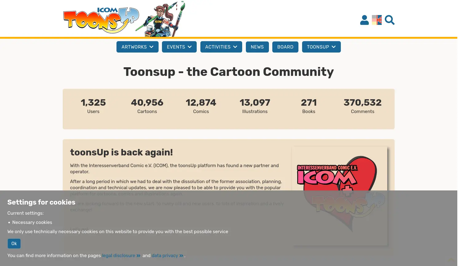 Website der Firma Interessenverband Comic e.V. (ICOM)