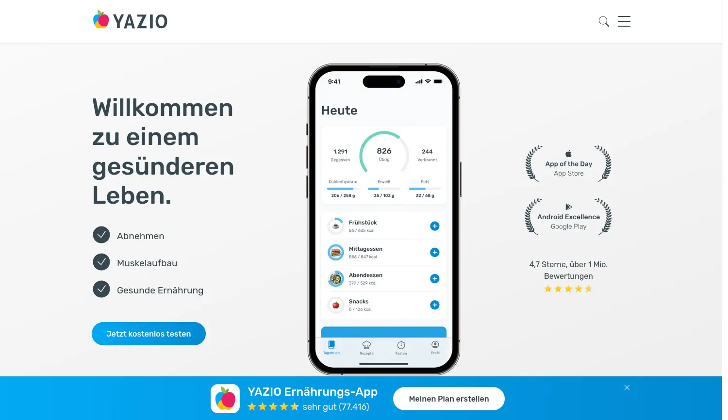 Website der Firma YAZIO