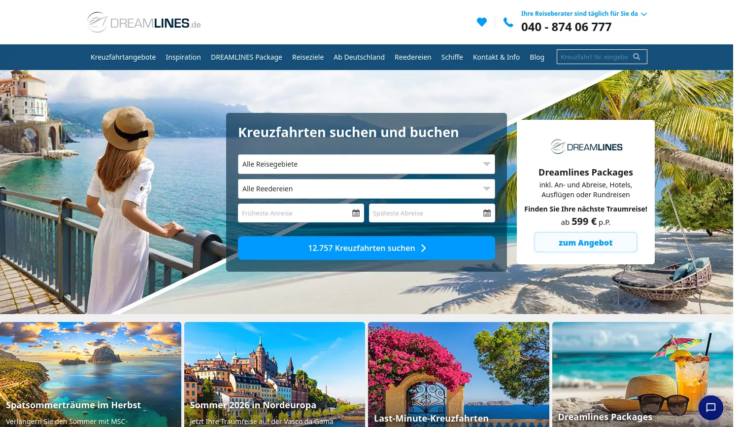 Website der Firma Dreamlines GmbH