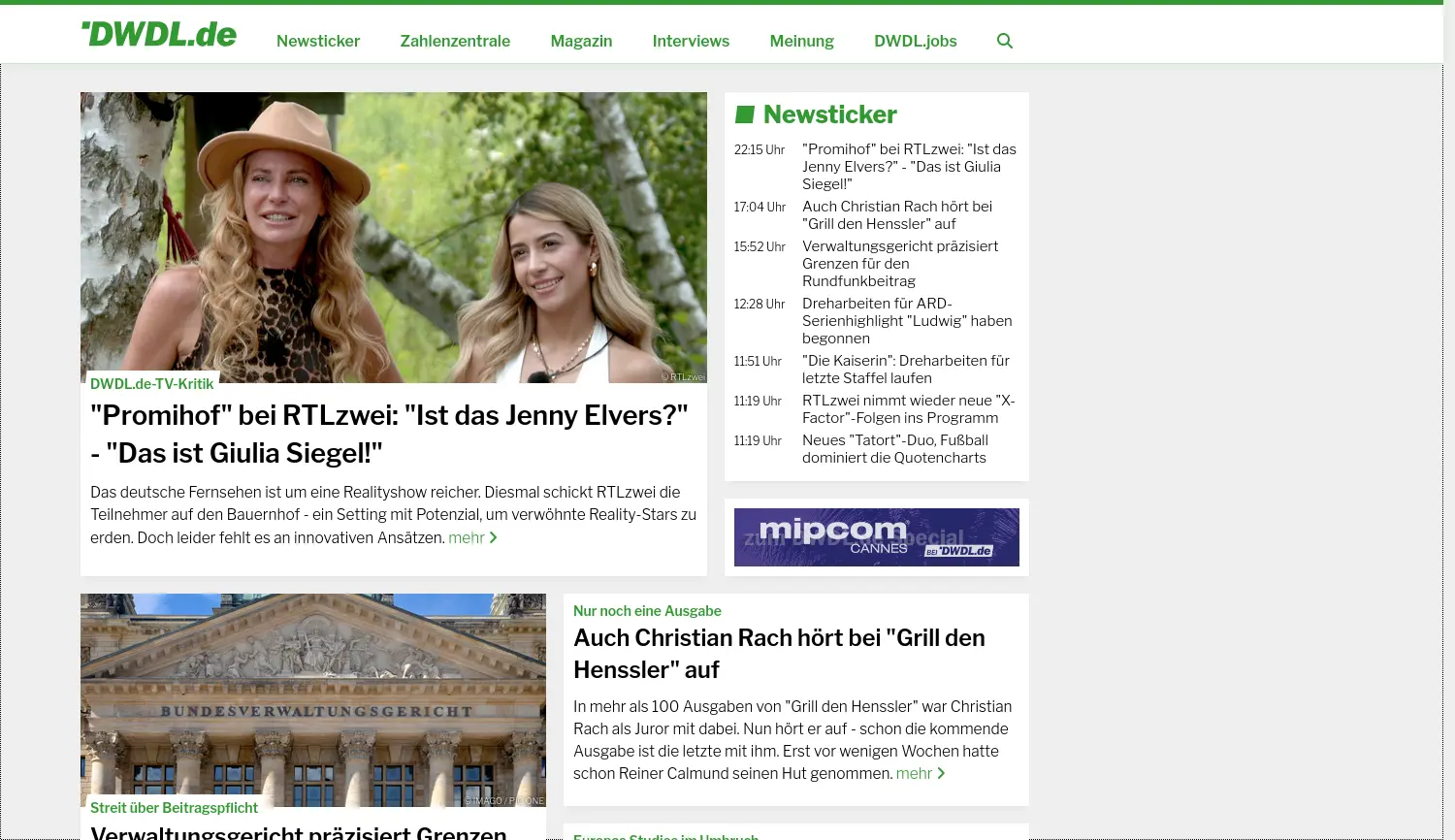 Website der Firma DWDL.de GmbH