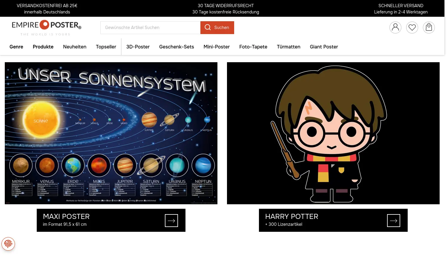 Website der Firma Empire Merchandising GmbH