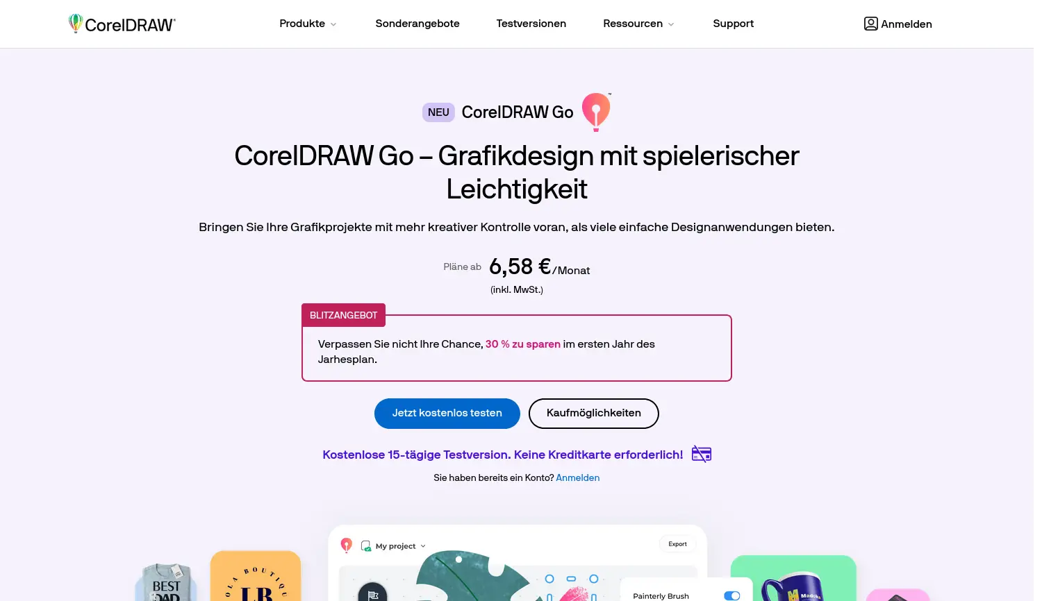 Website der Firma Corel Corporation