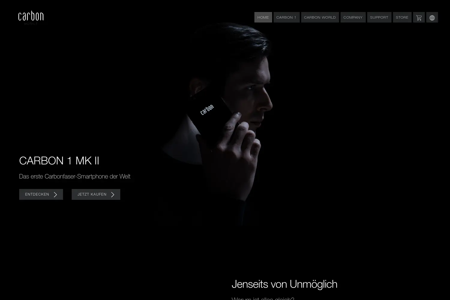 Website der Firma Carbon Mobile GmbH