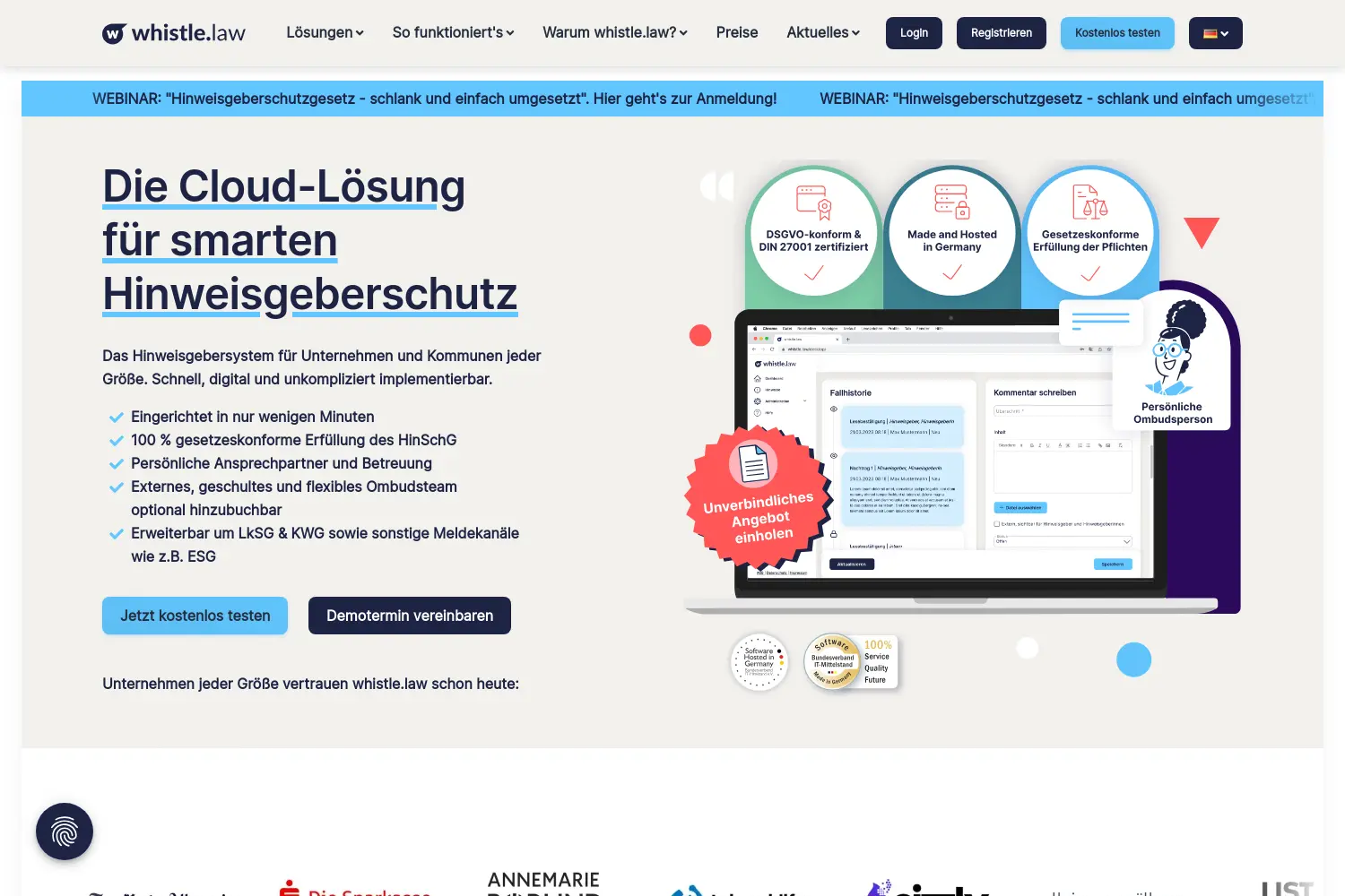 Website der Firma whistle.law GmbH