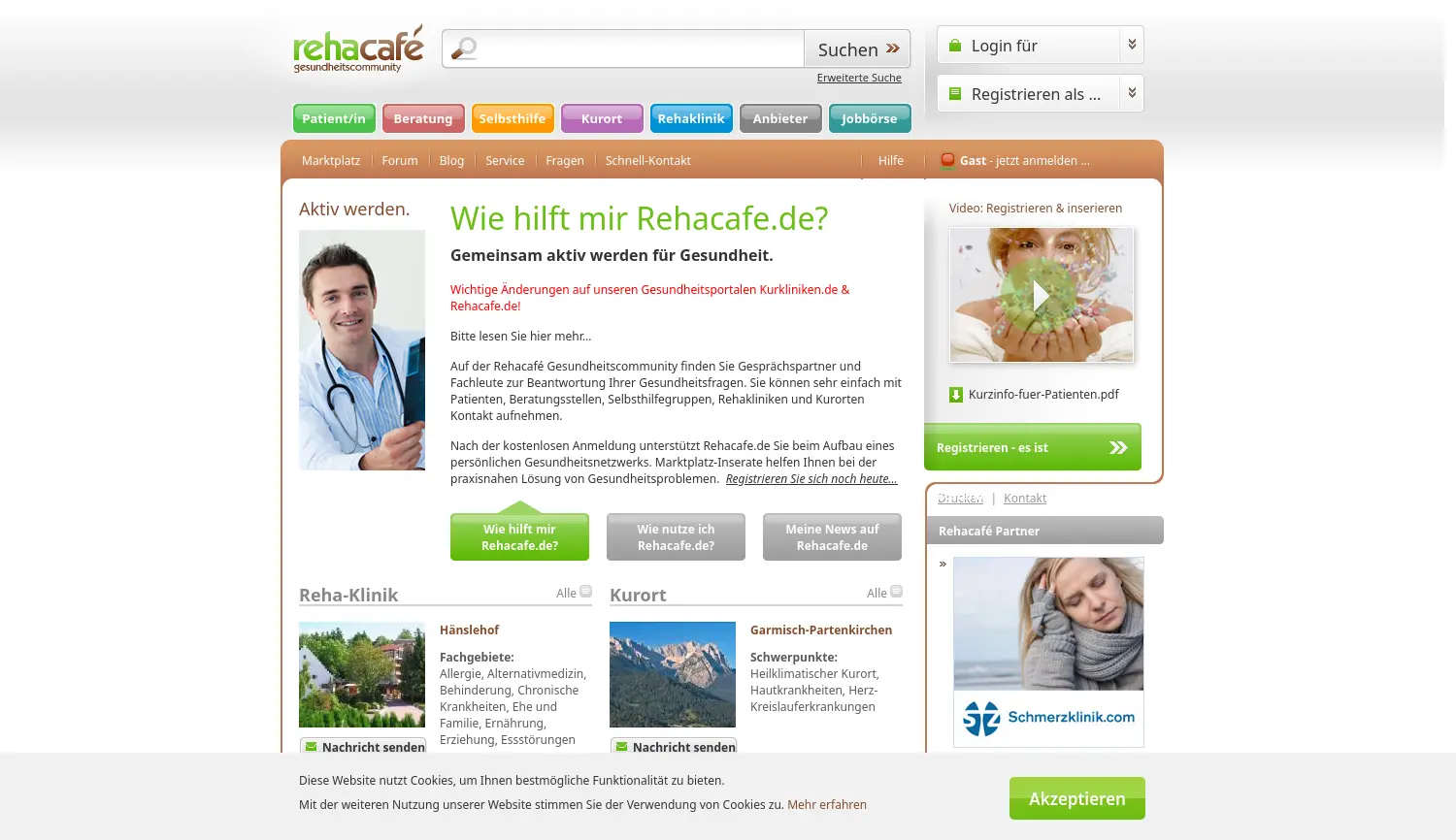 Website der Firma Schlieper Online-Consulting e.K. - Kurkliniken.de und Rehacafé Gesundheitscommunity®