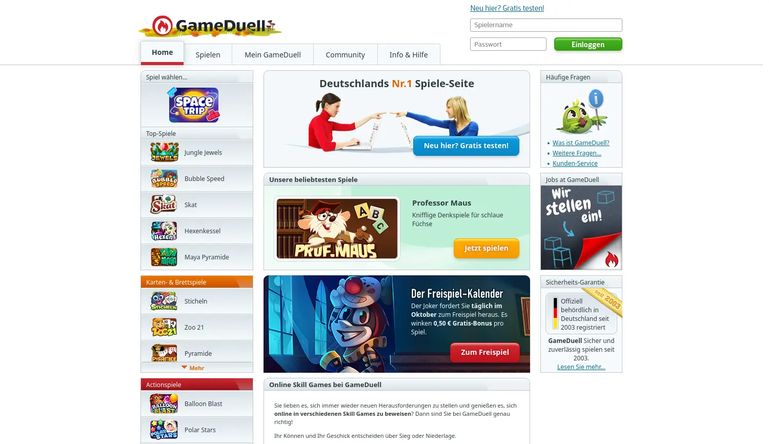 Website der Firma GameDuell