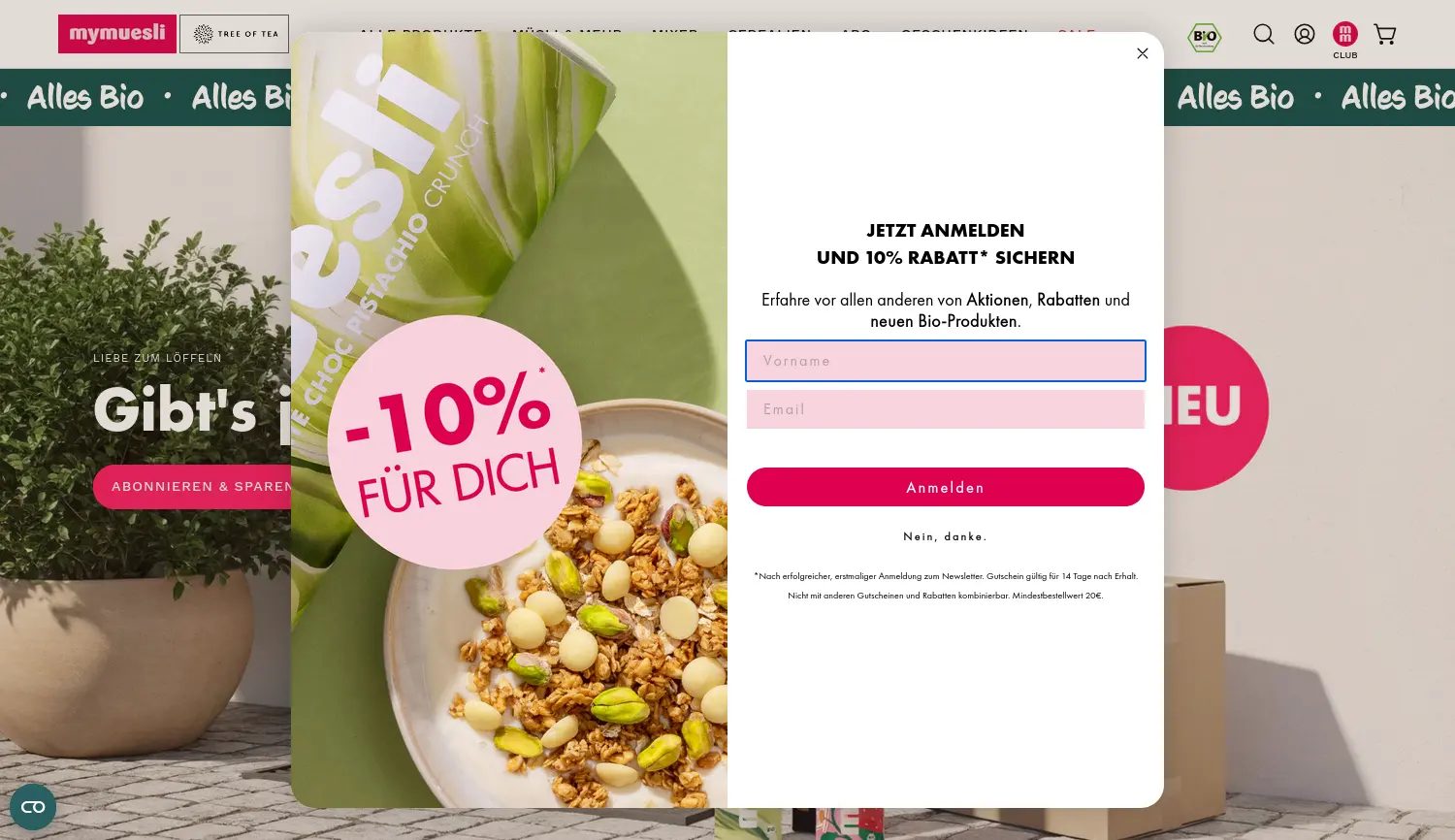 Website der Firma mymuesli GmbH