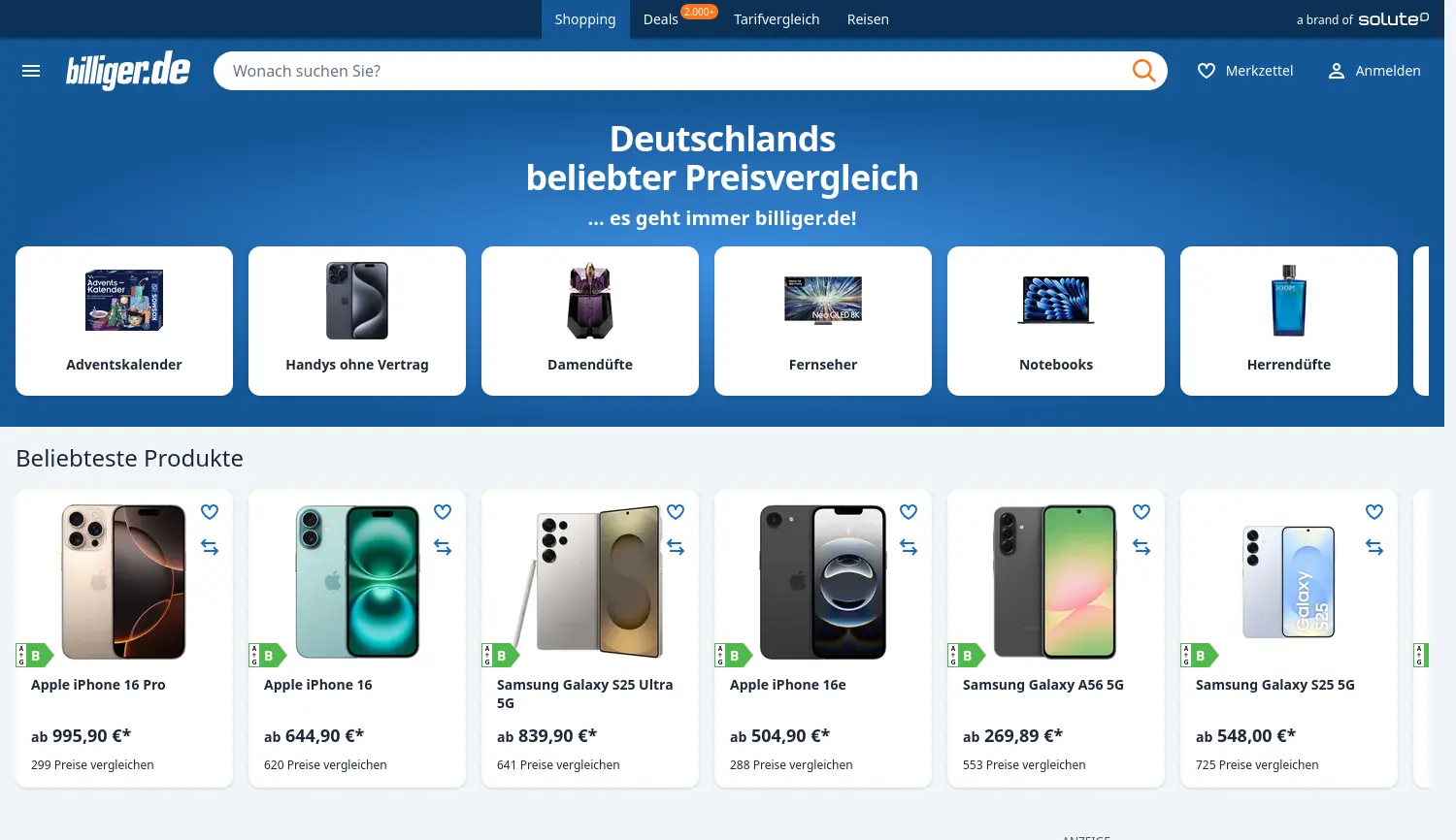 Website der Firma solute GmbH