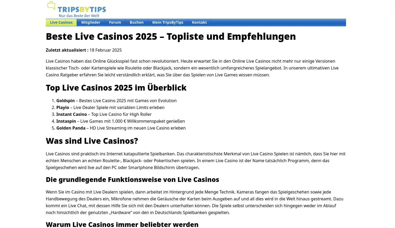 Website der Firma TripsByTips