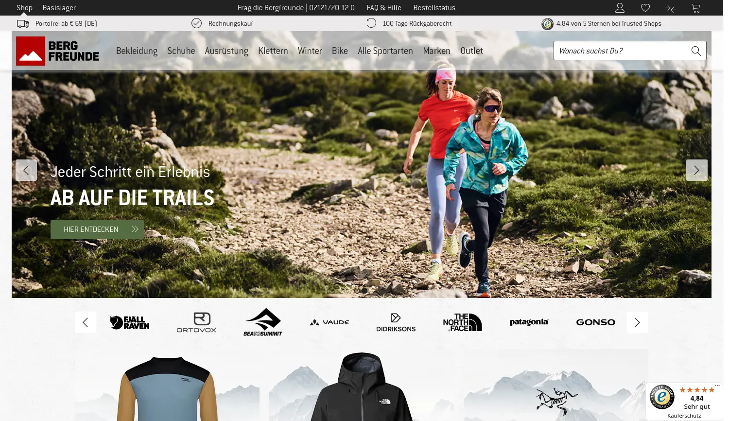 Website der Firma Bergfreunde GmbH