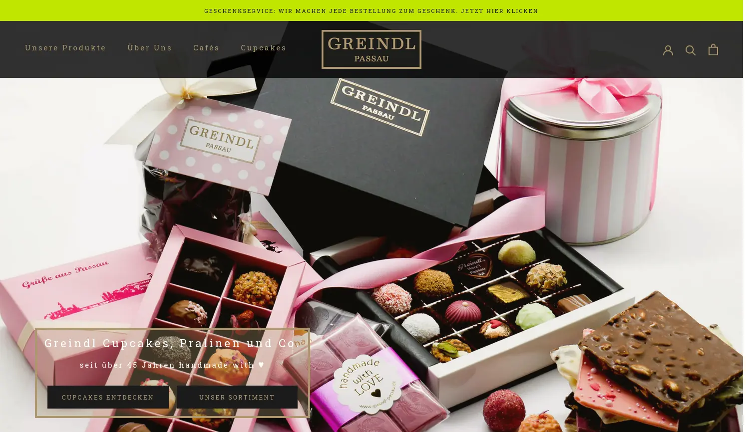 Website der Firma Greindl Onlineshop