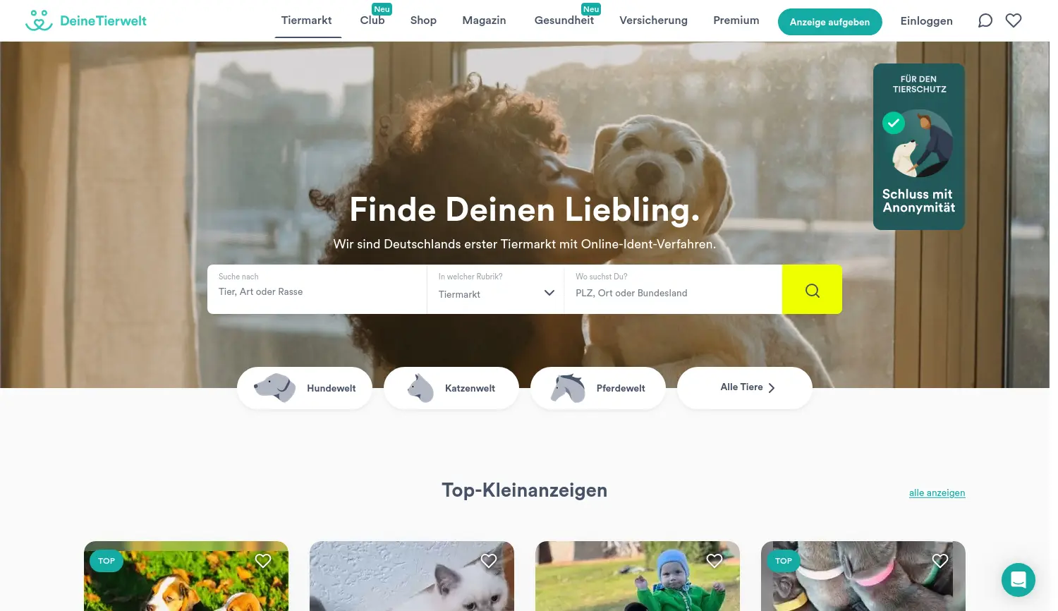 Website der Firma DeineTierwelt