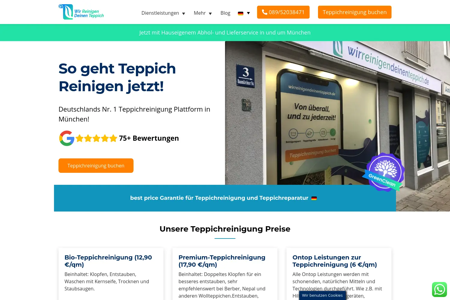 Website der Firma Teppich reinigen Online UG