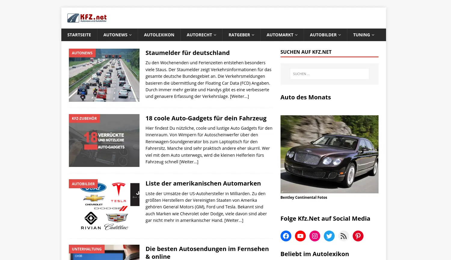 Website der Firma Kfz.net