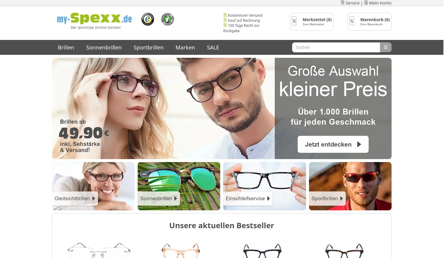 Website der Firma my-Spexx GmbH