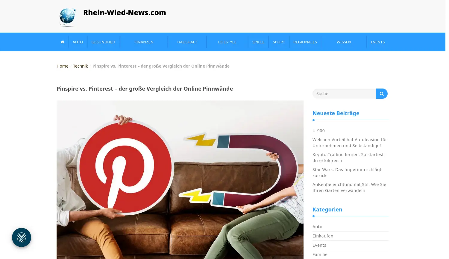 Website der Firma Pinspire