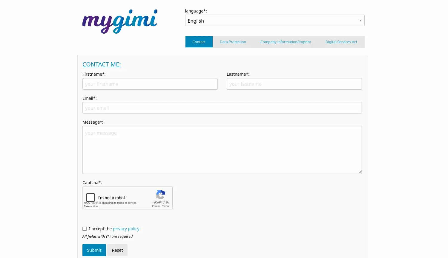 Website der Firma mygimi GmbH