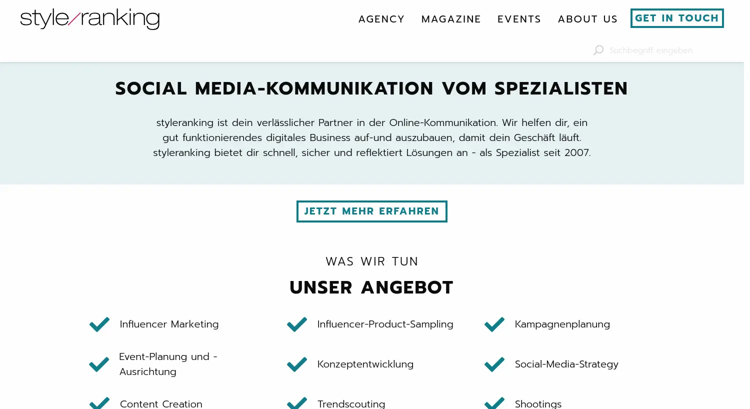 Website der Firma styleranking media GmbH