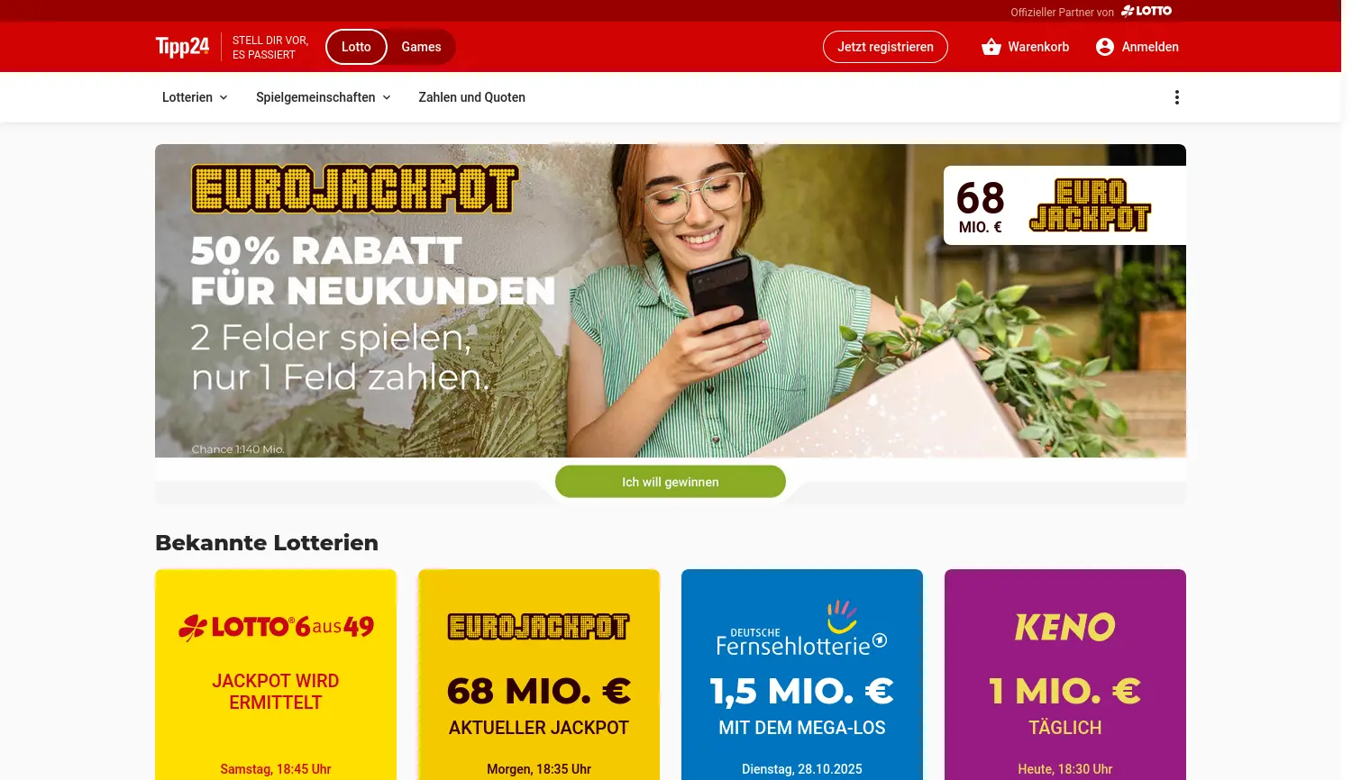 Website der Firma Lotto24 AG